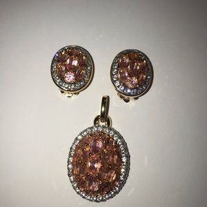 Swarovski pink/pave/crystal Pendant&clip earrings